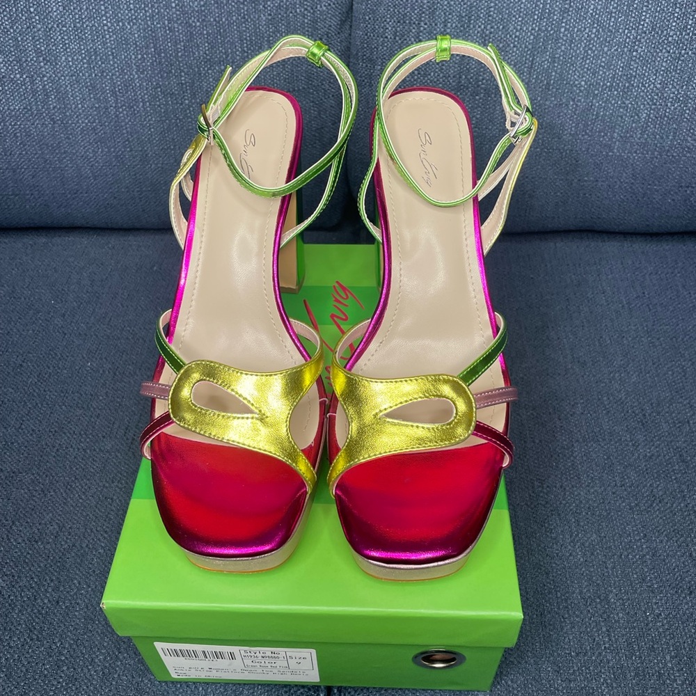 Colorful Metallic Strappy Platform Heels